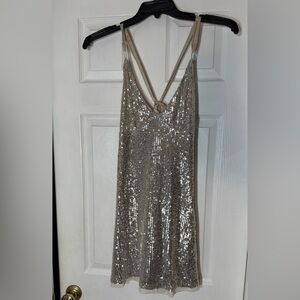 Silver Sequin Halter Dress